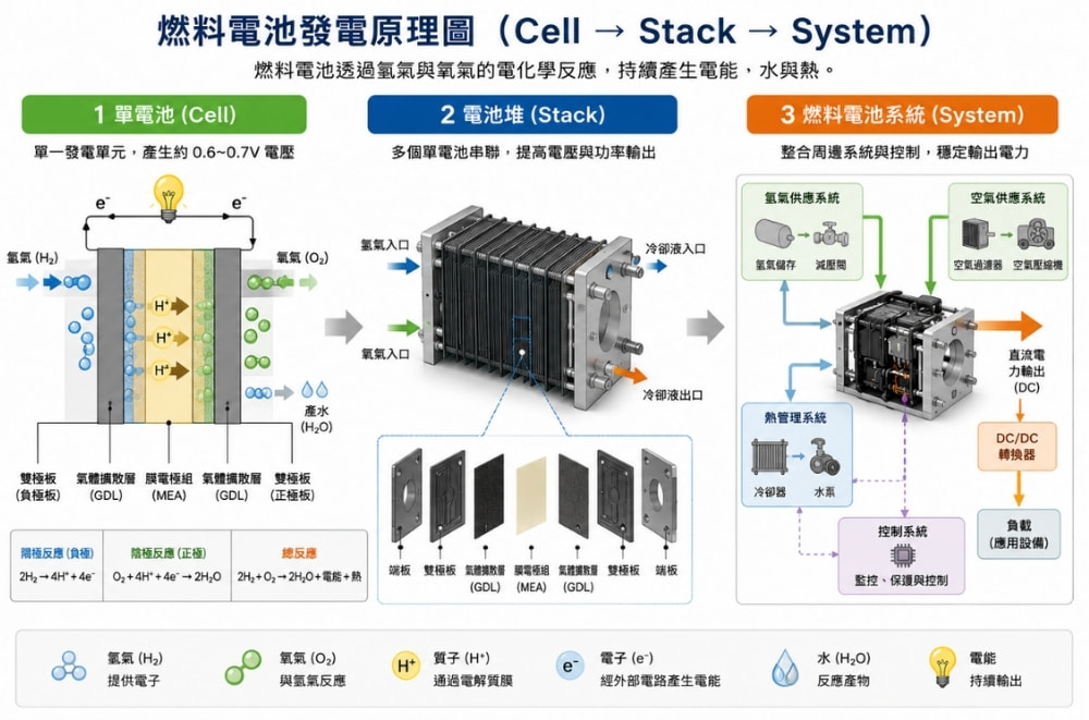 燃料電池發電原理圖