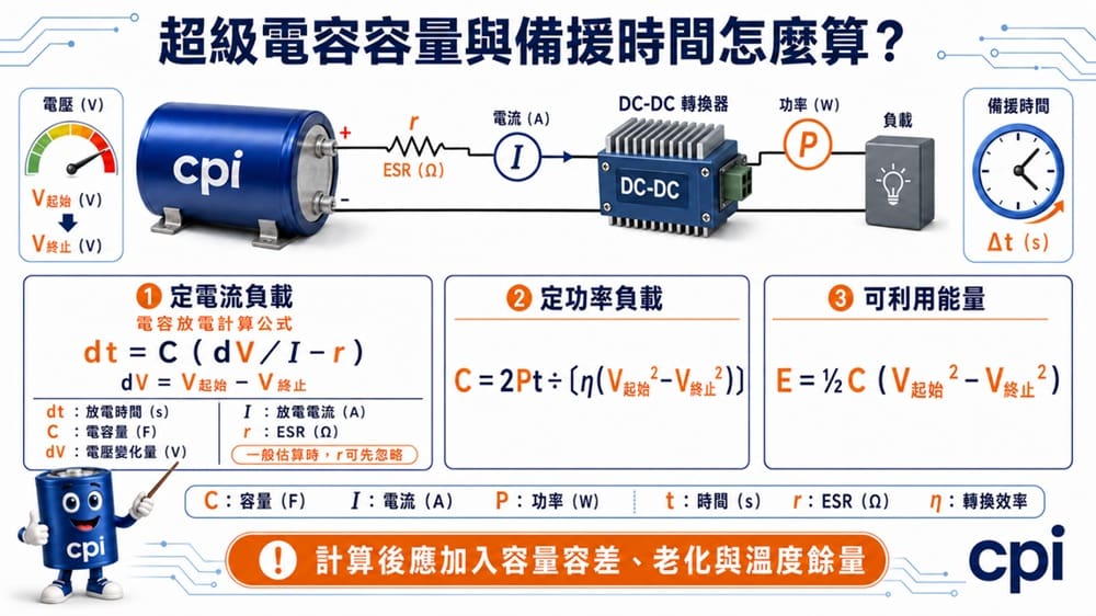 超級電容容量與備援時間怎麼算？