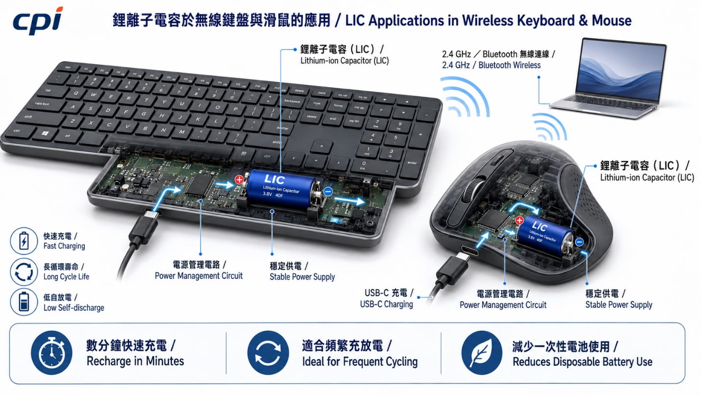 鋰離子電容於無線鍵盤與滑鼠的應用