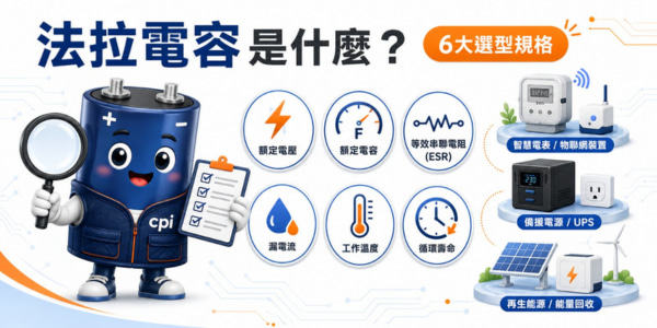 法拉電容是什麼？6大規格、應用需求與選型重點一次看